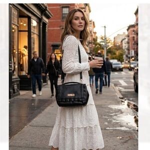 KATE SPADE DANBURY STREET ADELINA BLACK PLEATED FLAP BLACK SHOULDER BAG